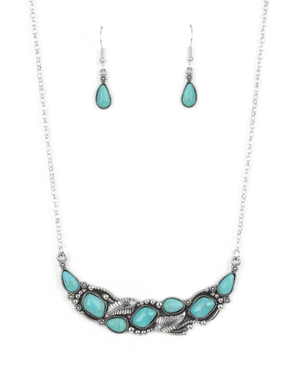 Turquoise Teardrop Pendant Necklace & Earrings Set